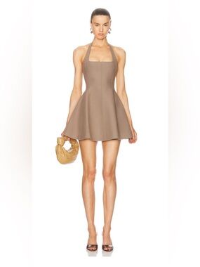 Fleur du Mal Bondage Knit Flare Mini Dress in Stone (tan/brown color) Size M